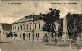 1915 Nagyszombat, Tyrnau, Trnava; Honvéd szobor és Kir. Járásbíróság / military monument, district court (fa)