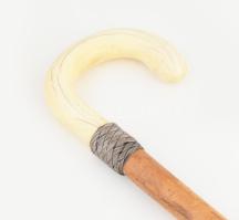 cca 1900 elefántcsont fejű sétabot ezüst dísszel 80 cm