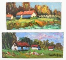 Hargitai A. jelzéssel: Táj házakkal, 2 db. Olaj, farost / karton, 10x20,5 cm és 10x23,5 cm