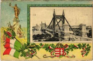 1915 Budapest, Erzsébet híd. Magyar címeres hazafias litho keret (EK)