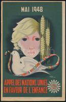 1948 Egyesült Nemzetek 2 db gyermekvédelmi plakátja, 29,5×19 cm