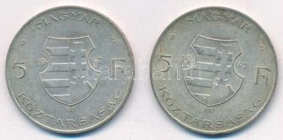 1947. 5Ft Ag "Kossuth" (2x) T:XF patina Adamo F8.1