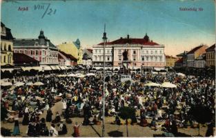 Arad, Szabadság tér, piac, Limbeck, Szántó üzlete. Vasúti levelezőlapárusítás 48. sz. 1915. / square, market, shops (EB)