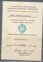 12db szocialista jelvény és kitüntetés adományozó oklevél