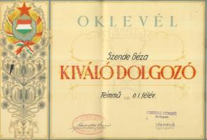 12db szocialista jelvény és kitüntetés adományozó oklevél