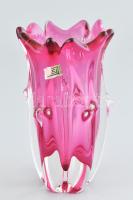 Nagyméretű Chribska cseh művészi üveg váza / asztaldísz. Terv: Josef Hospodka, Sommerso pink / rózsaszín, kézzel készített üveg. Jelzett, hibátlan, m .14 cm