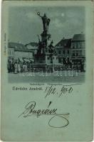 1900 Arad, Szabadság tér, Vértanú szobor, Schwarcz Testvérek üzlete. Kerpel I. kiadása / square, monument, shops (EK)