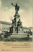 1905 Arad, Szabadság tér, Vértanú szobor, üzletek. Bloch H. kiadása / square, monument, shops