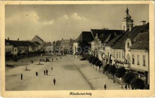 1941 Kézdivásárhely, Targu Secuiesc; Fő tér, magyar zászlók / main square, Hungarian flags