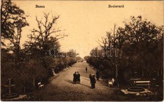 1918 Buzau, Buzeu, Bodzavásár; Boulevard I. C. Bratianu / street view, park