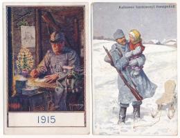 2 db RÉGI első világháborús osztrák-magyar katonai karácsonyi üdvözlő képeslap. Tábori posta / 2 pre-1945 WWI K.u.k. military Christmas greeting postcards