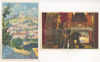 17 db RÉGI használatlan Hollós Endre vallásos művészlap. Kiadja A Szentföld biztosi hivatala / 17 un...