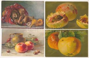 11 db RÉGI gyümölcsös litho művész képeslap / 11 pre-1945 litho art postcards: fruits