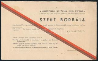 1940 A Nyíregyházai Helyőrség Tüzér Tisztikara meghívója Szent Borbála tiszteletére rendezett meghívójára, számozott, postázott, kissé foltos, 12x19 cm