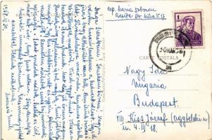 1958 Resica, Resita; vasgyári részletek a munkásokkal, utca, Magazin Universal üzletház, autóbusz, m...