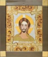 Orosz ortodox hímzett kép. Fém keretben 24x19 cm