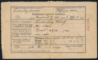 cca 1930-43 Lindenberg Károly 3 db okmánya (bejelentést igazoló szelvény, Magyar Nemzet előfizetői i...