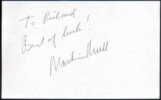 Martin Mull (1943- ) amerikai színész, humorista, zenész autográf aláírása papírlapon / Autograph signature of Martin Mull American actor, comedian, musician
