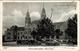1937 Budapest XX. Pestszenterzsébet, Pesterzsébet, Erzsébetfalva; Városháza, automobilok (EK)