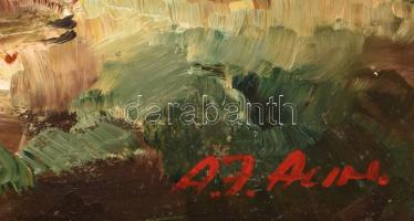 Adilov Alim (1963-): Halászok. Olaj, farost. Jelzett. 30x40 cm. Dekoratív fakeretben