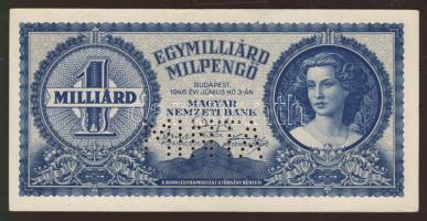 1946. 1000.000.000MP "Minta" lyukasztással T:II+ Csak egyszer hajtva, törve nem!