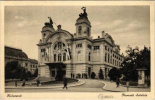 1941 Kolozsvár, Cluj; Nemzeti színház magyar zászlókkal és címerrel / National theatre with Hungarian flags and coat of arms