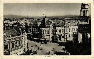 1942 Losonc, Lucenec; tér és üzletek, templom. Filó Marcel kiadása / square, church, shops (EK)