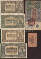 Korona tétel 1915-23. 10K piros "Magyarország" körbélyegzővel, 100K (2x), 500K (1x), 1000K (1x) + Osztrák-magyar megszállás Velencében  1918. 50c T:vegyes