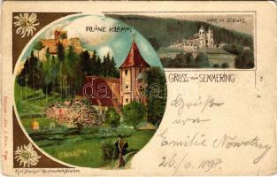 1898 (Vorläufer) Semmering, Ruine Klamm, Maria Schutz. Karl Stückers Kunstanstalt Art Nouveau, floral, litho (EB)