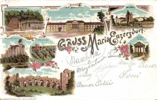 Maria Enzersdorf with Restaurant Liechtenstein and military chapel Litho