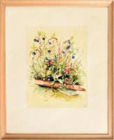 Olvashatatlan jelzéssel: Növénycsendélet, akvarell, papír, fa keretben, 20,5×15,5 cm