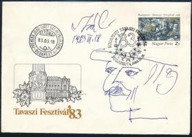 1983 Szász Endre (1927-2003) 2 db saját kezű tollrajza a Budapesti Tavaszi Fesztivál FDC-n az általa...