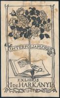 Végh Gyula (1870-1951): Ex libris I. de Harkányi linómetszet, papír, jelzett, a dúcon, foltos 10x6 cm