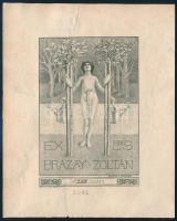 Mosonyi-Pfeiffer, Hellmann (1863-1905): Ex libris Brázay Zoltán, rézkarc, papír, jelzett a dúcon, 17,5×13,5 cm szakadással