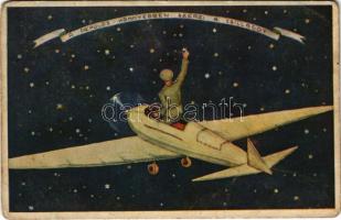 A repülős könnyebben szerzi a csillagot / Hungarian military art postcard, aircraft with pilot (kopott sarkak / worn corners)