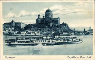 1933 Esztergom, Bazilika a Duna felől, Szent László oldalkerekes gőzhajó (EK)