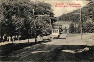 1909 Pozsony, Pressburg, Bratislava; Vaskutacska, korai trolibusz / Eisenbrünnel (Eisenbründl) / Zelezná Studienka / spa with early trolleybus (vágott / cut)