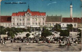 1917 Szatmárnémeti, Szatmár, Satu Mare; Deák tér, piac, üzletek / square, market, shops (kopott sarkak / worn corners)