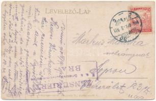 1917 Arad, Maros folyó az új vashíddal, hajómalom. Vasúti levelezőlapárusítás / Mures riverside with...