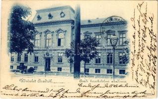 1900 Arad, Aradi Kereskedelmi Akadémia. Kerpel Izsó kiadása / trade academy (lyuk / pinhole)