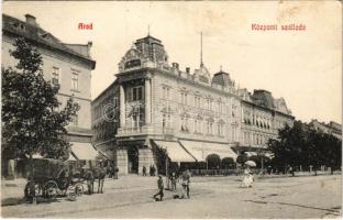 1909 Arad, Központi szálloda és kávéház, Bloch H. üzlete. Kerpel Izsó kiadása / hotel and café, shops (EK)