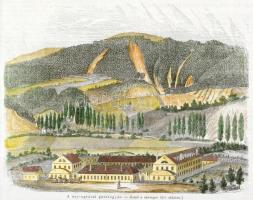 cca 1860 A Zay-ugróci posztógyár. színezett fametszet Paszpartuban. 20x16 cm