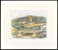 cca 1860 A Zay-ugróci posztógyár. színezett fametszet Paszpartuban. 20x16 cm