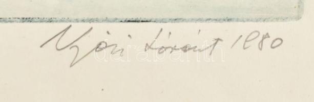 Nyári Lóránt (1928-1982): Gellérthegy - harlekinek! 1980. Rézkarc, papír, jelzett, 46,5×23,5 cm