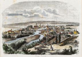 cca 1860 Nagyvárad látképe színezett fametszet Paszpartuban 19x14 cm