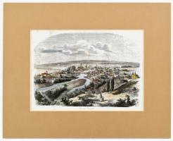 cca 1860 Nagyvárad látképe színezett fametszet Paszpartuban 19x14 cm