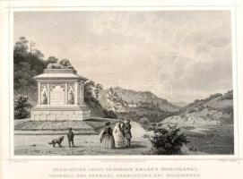 cca 1850 Ludwig Rohbock (1820-1883): Skariatine orosz tábornok emléke Segesvárnál acélmetszet, jelzett a metszeten, 13x17 cm paszpartuban