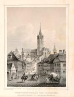 cca 1860 Ludwig Rohbock (1820-1883) - Johann Poppel (1807-1882): Nagyszeben, evangélikus templom, acélmetszet, , 15,5×12 cm paszpartuban,
