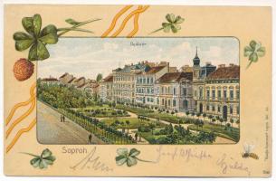 1911 Sopron, Deák tér. Kummert Lajos 260. Szecessziós dombornyomott litho / Art Nouveau, embossed litho (ázott / wet damage)