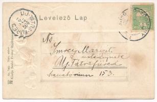 1907 Hajdúböszörmény, Kossuth tér, református templom. Szabó Ferenc kiadása, Szecessziós dombornyomo...